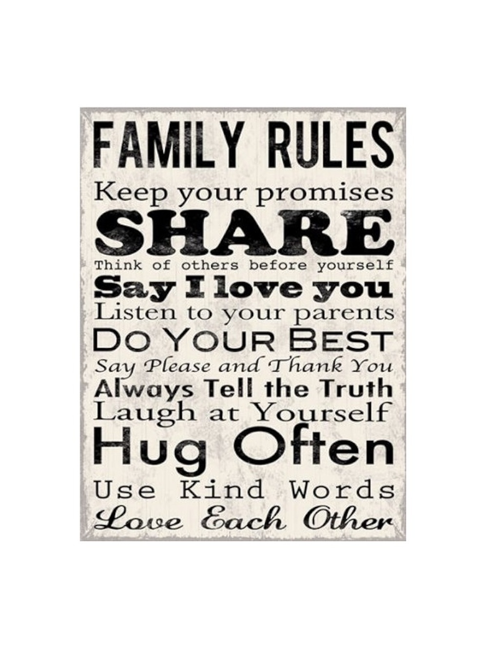 Family Rules Wall Art Canvas - Black on Cream